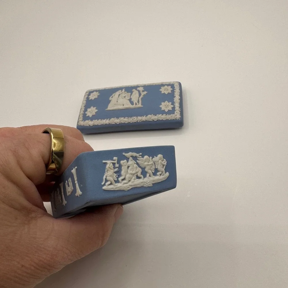 Wedgwood Blue Jasperware Rectangular Trinket Box Neoclassical Made in England